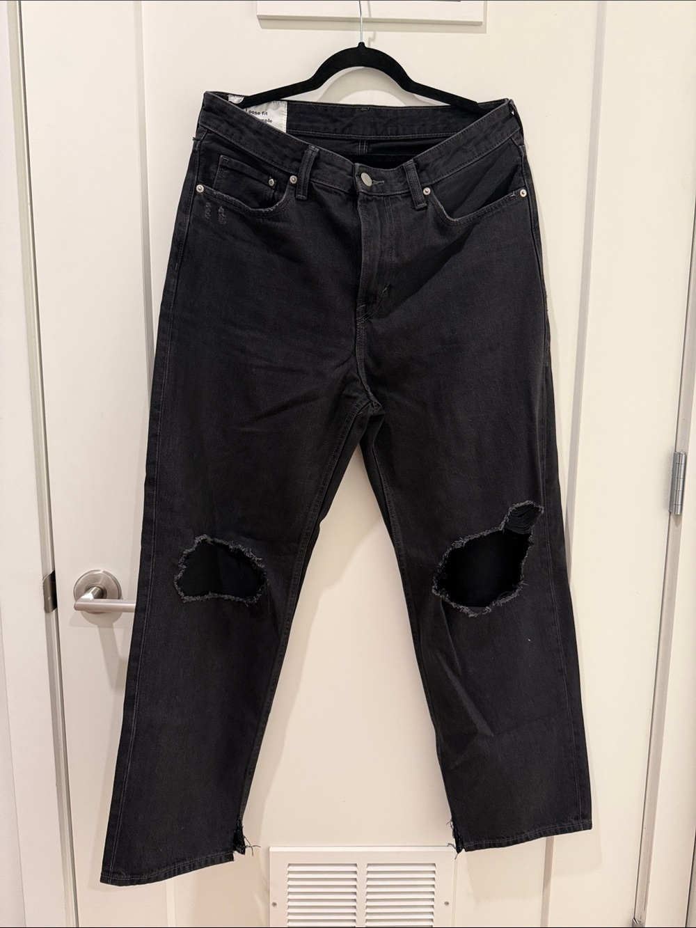 H&M Black Loose Fit Ripped Knee Jeans